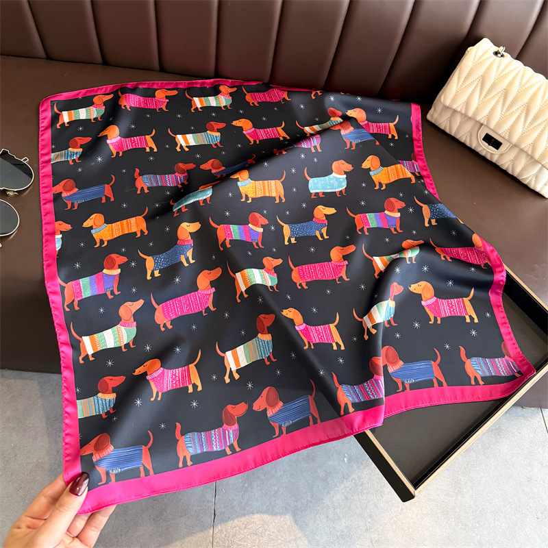 Fashion Wiener Dog Print Banda - đánh giá và giá Silk Scarf Square