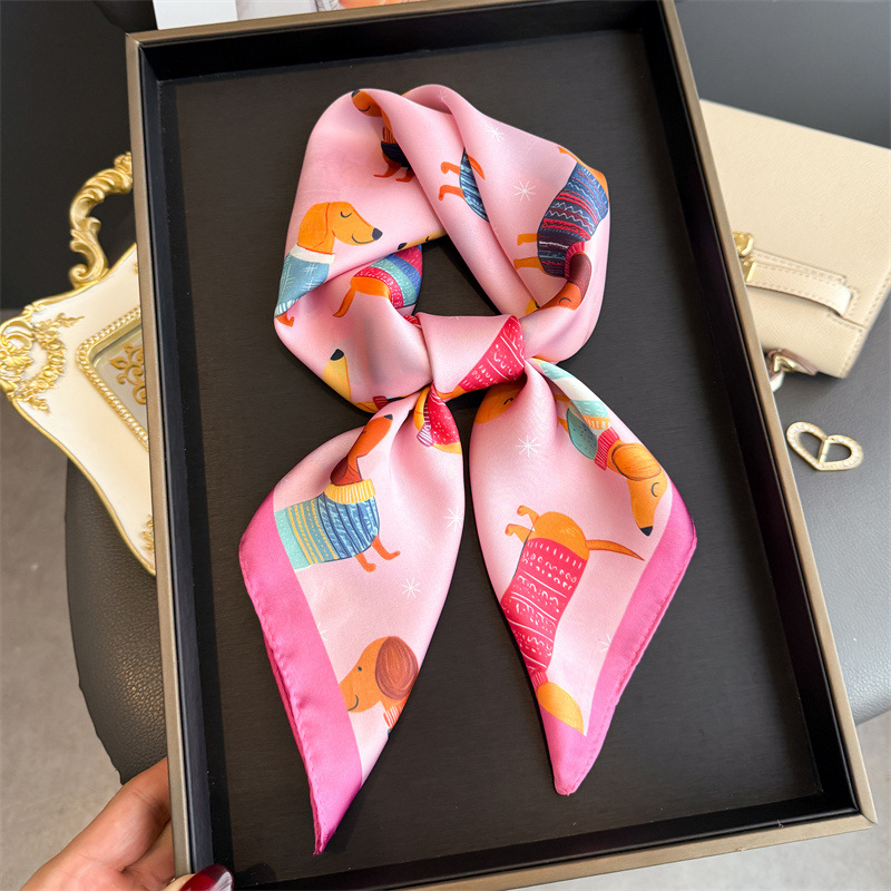 Fashion Wiener Dog Print Banda - đánh giá và giá Silk Scarf Square